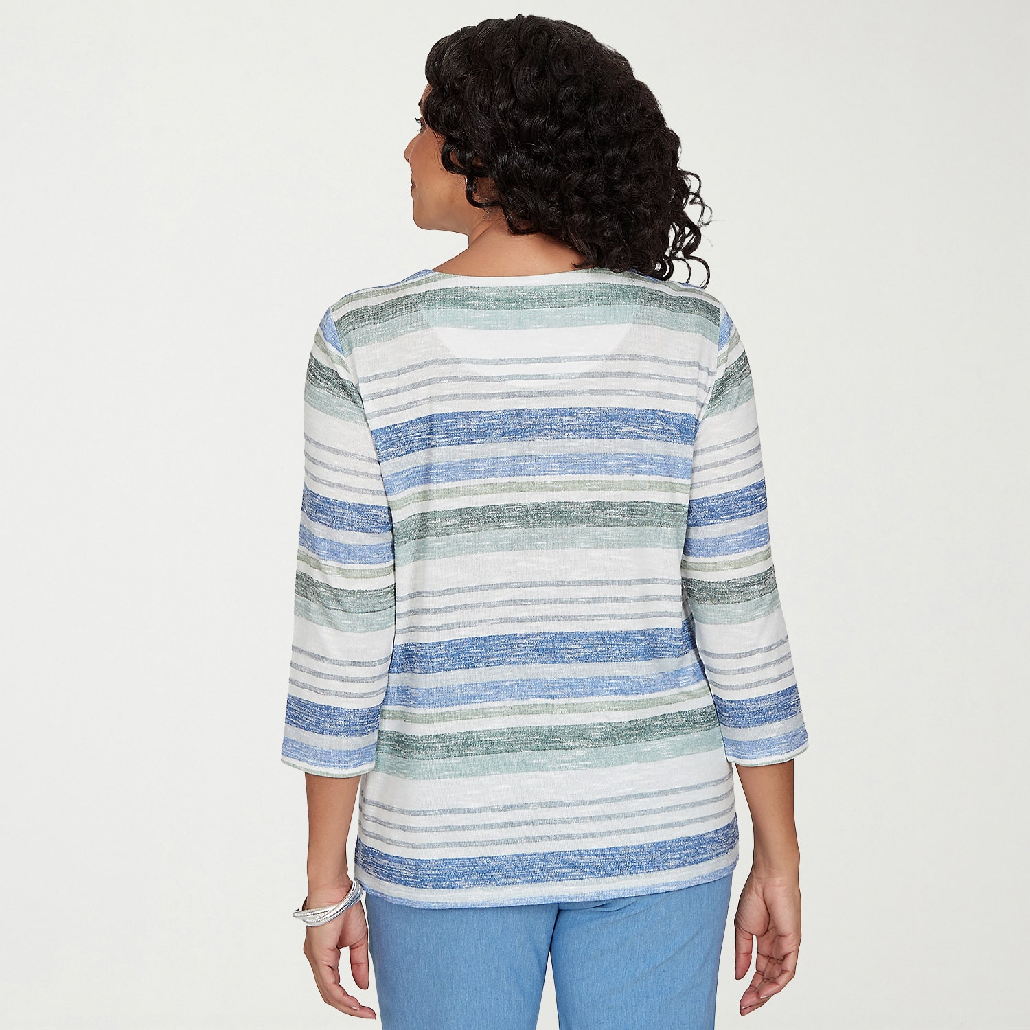 Alfred Dunner Provence Womens Crew Neck 3/4 Sleeve T-Shirt