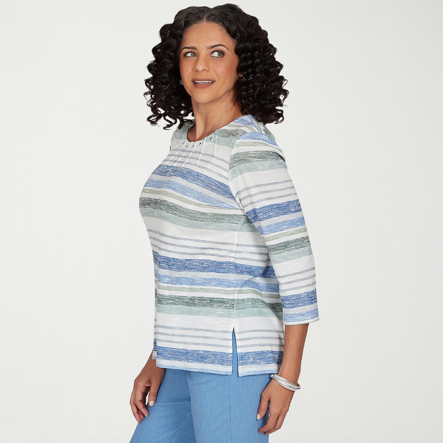 Alfred Dunner Provence Womens Crew Neck 3/4 Sleeve T-Shirt