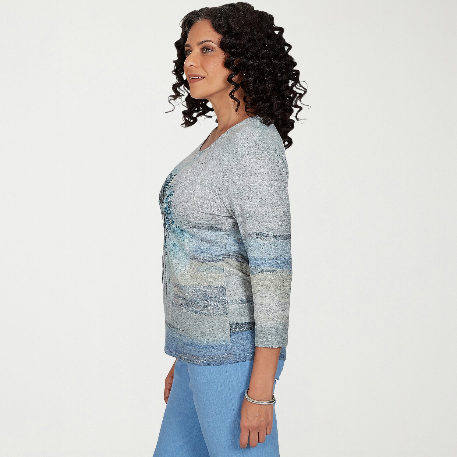 Alfred Dunner Provence Womens Crew Neck 3/4 Sleeve T-Shirt