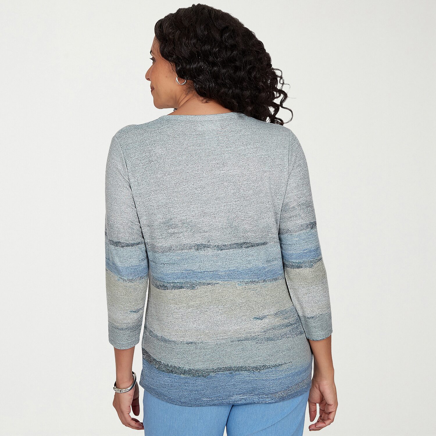 Alfred Dunner Provence Womens Crew Neck 3/4 Sleeve T-Shirt