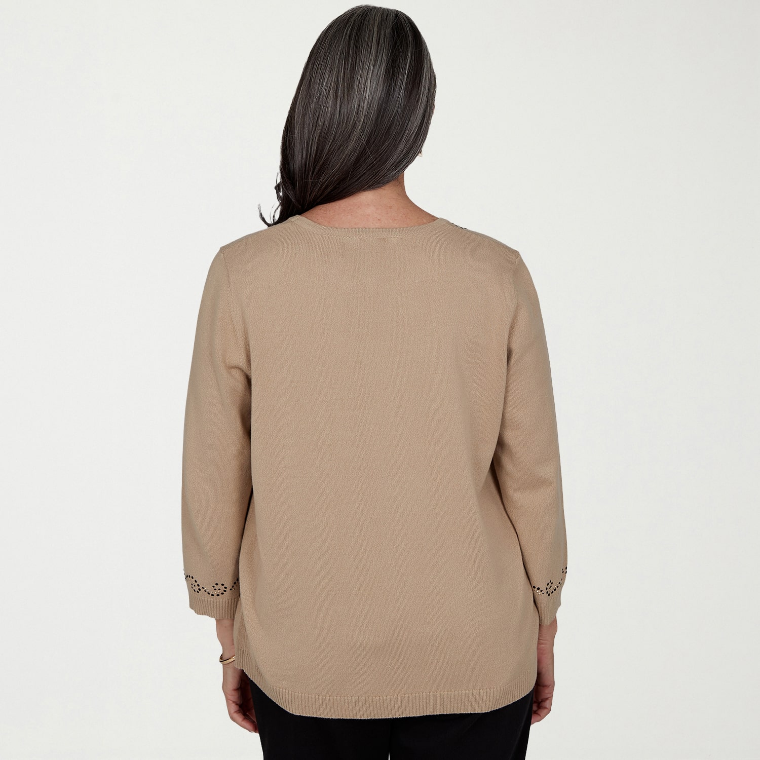 Alfred Dunner Travel Advisory Womens Crew Neck 3/4 Sleeve Pullover Sweater