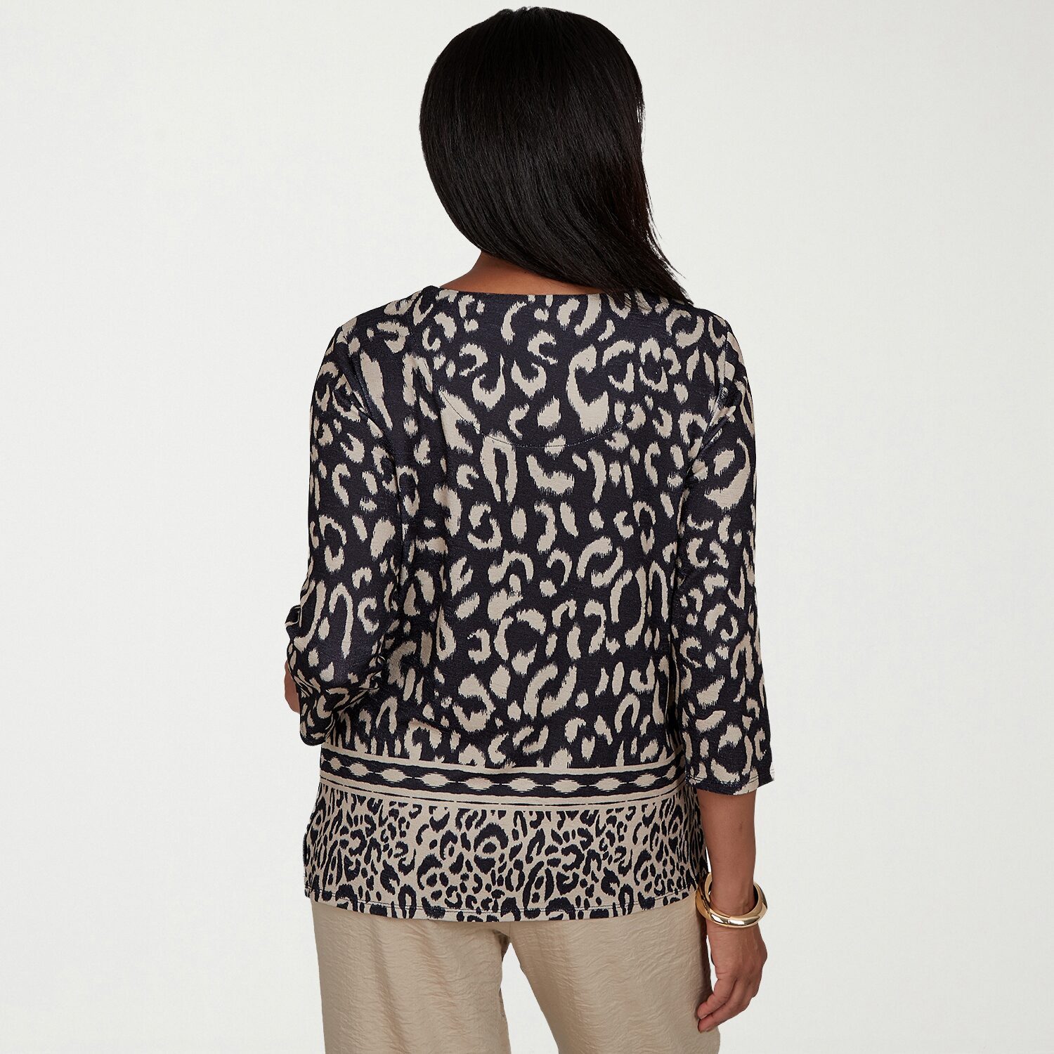 Alfred Dunner Womens Crew Neck 3/4 Sleeve T-Shirt