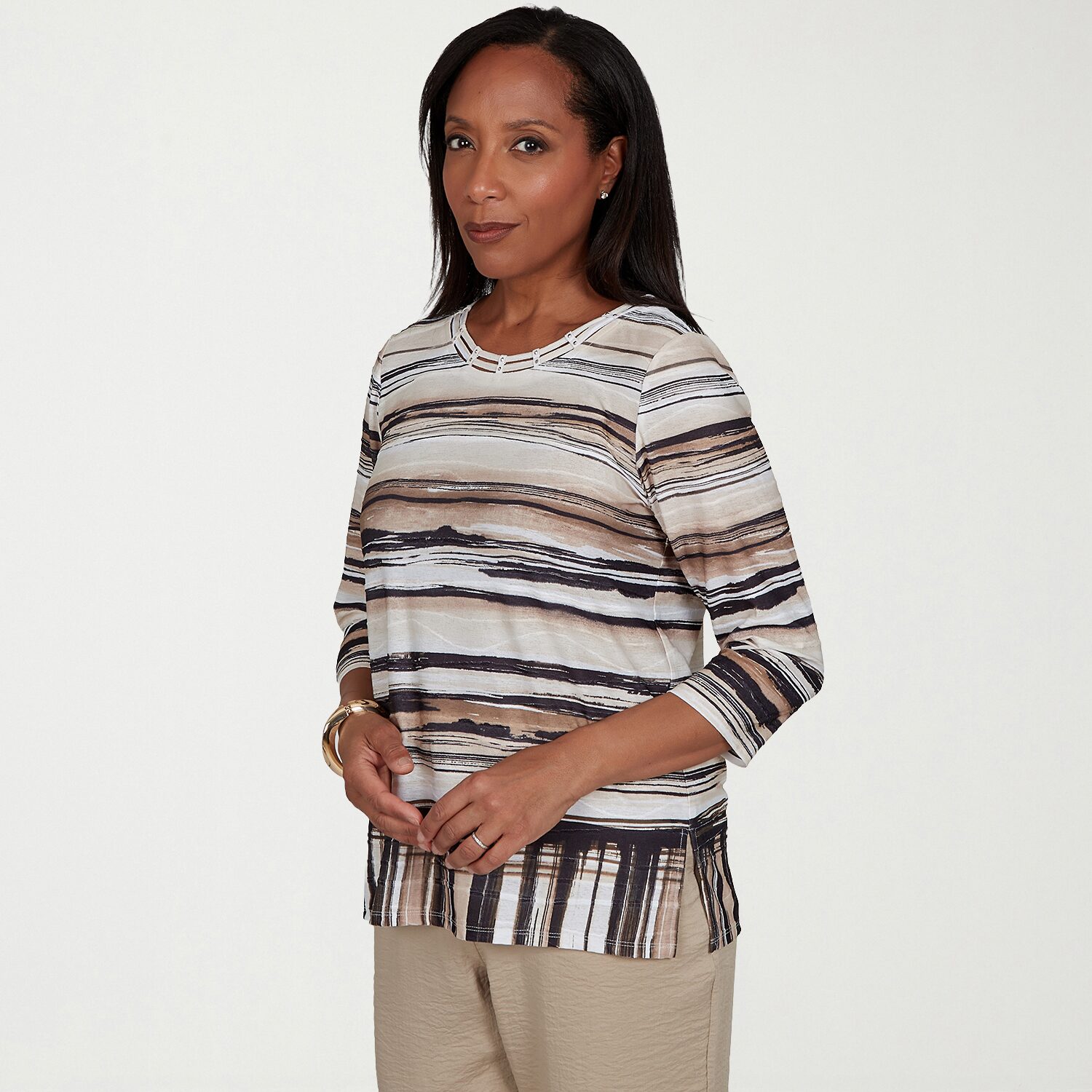 Alfred Dunner Travel Advisory Womens Crew Neck 3/4 Sleeve T-Shirt