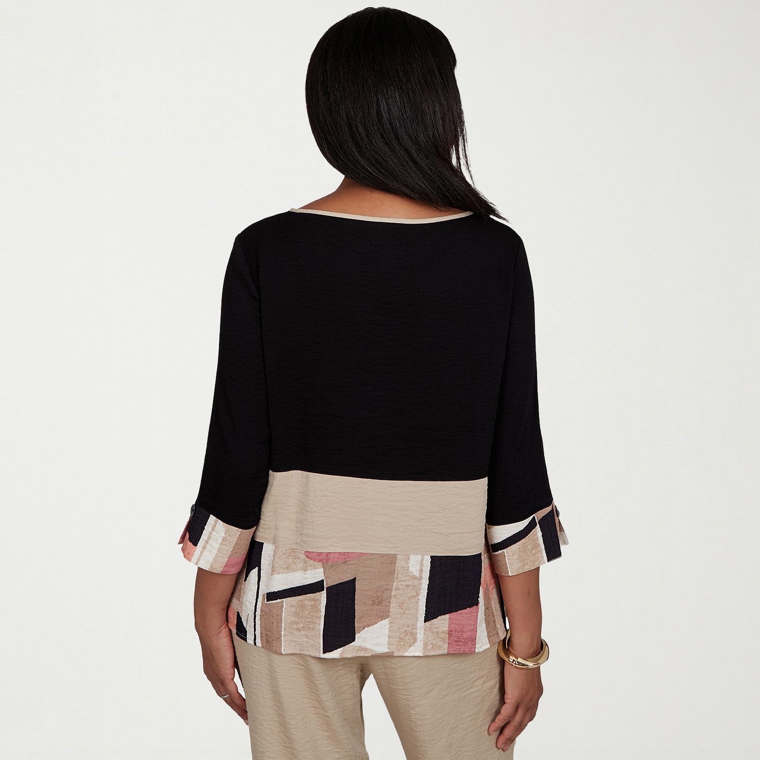 Alfred Dunner Travel Advisory Womens Crew Neck 3/4 Sleeve Blouse