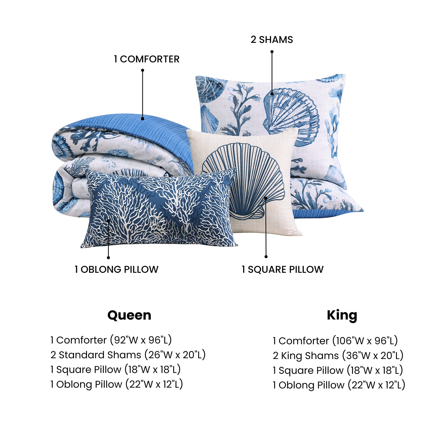 Bebejan Shells And Seaplants 5-pc. Reversible Comforter Set