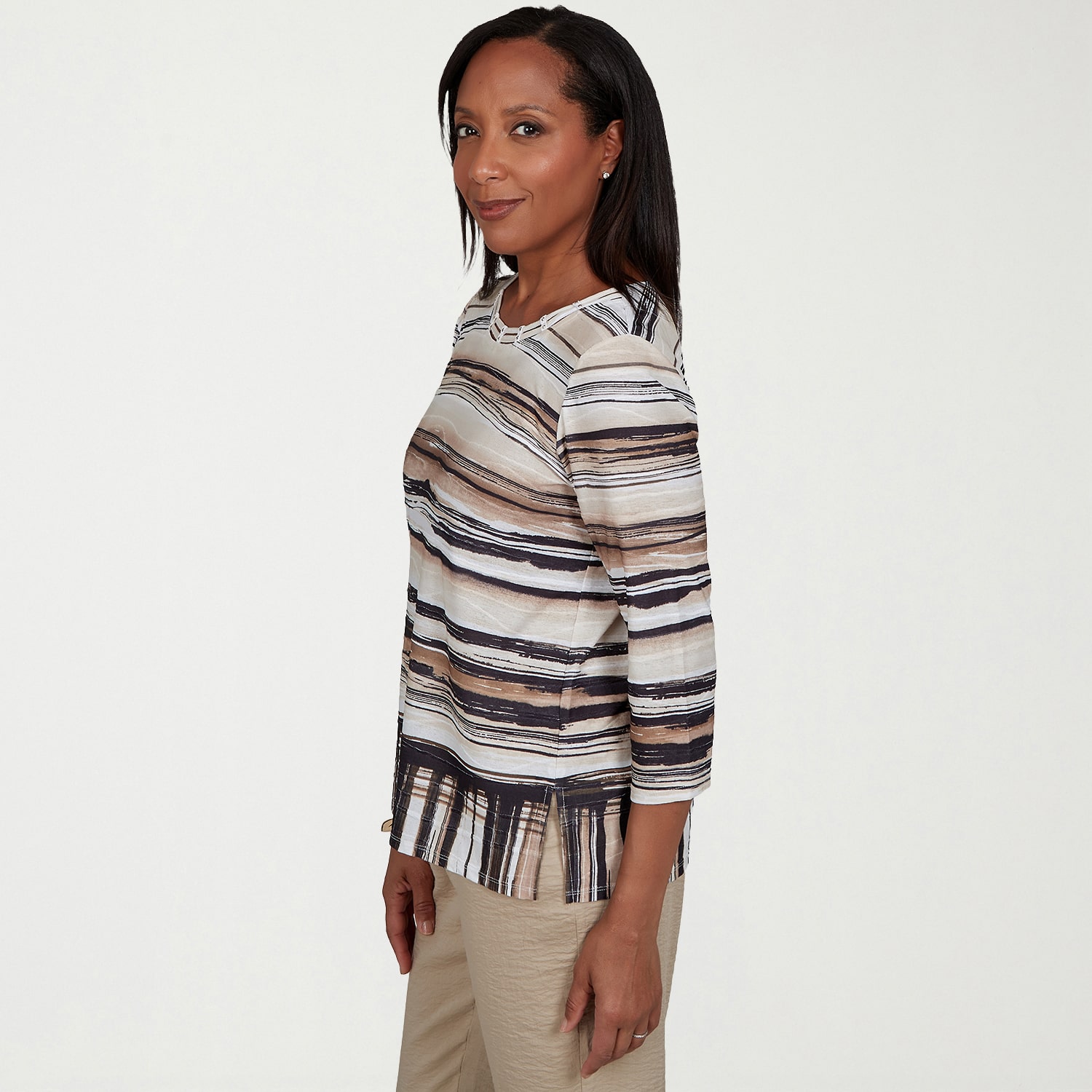 Alfred Dunner Travel Advisory Womens Crew Neck 3/4 Sleeve T-Shirt