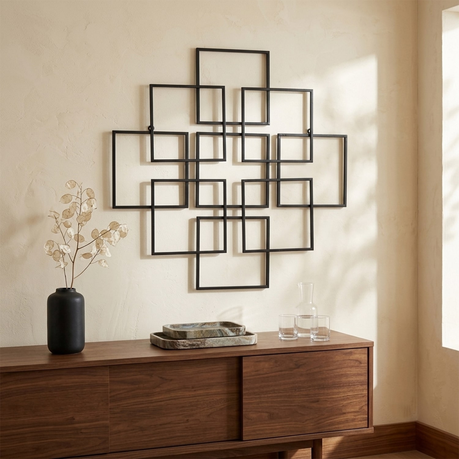 Cheungs Richese Black Repeating Square Metal Wall Sculpture