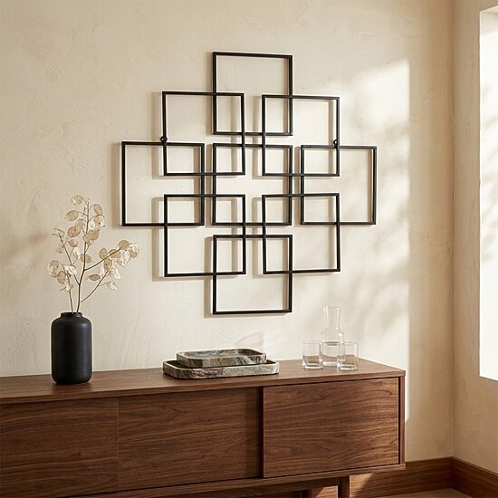 Cheungs Richese Black Repeating Square Metal Wall Sculpture
