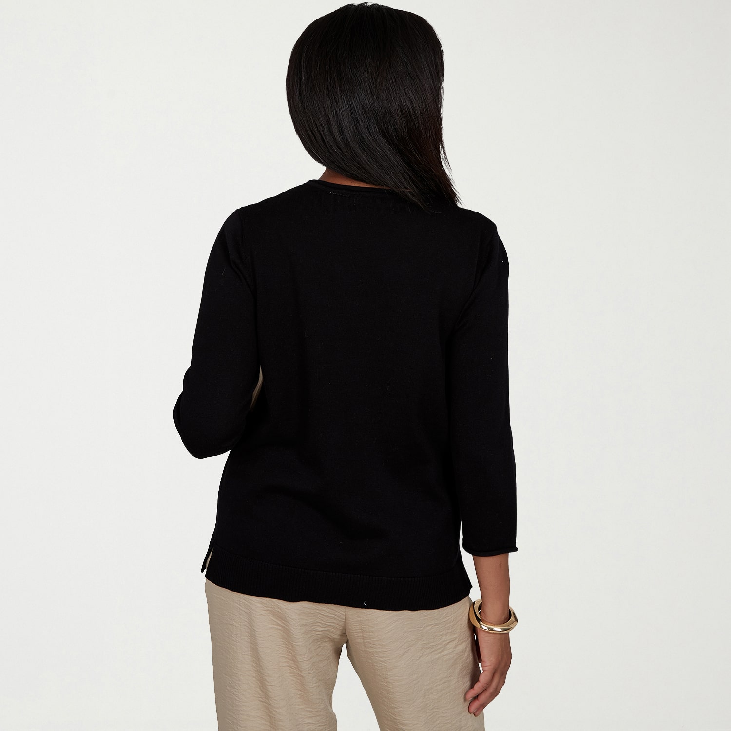 Alfred Dunner Travel Advisory Womens Crew Neck 3/4 Sleeve Pullover Sweater