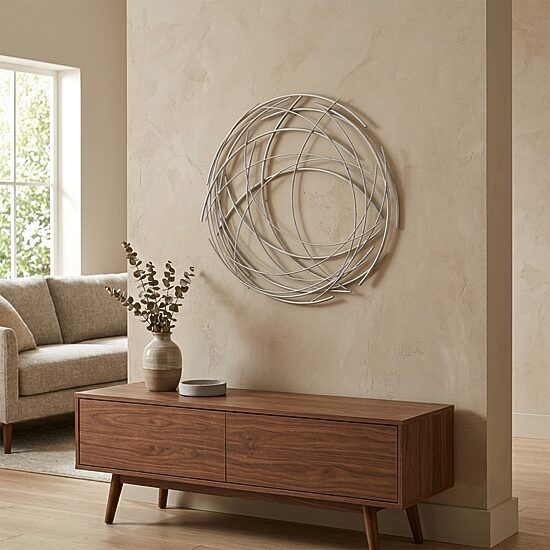 Cheungs Silver Abstract Round Metal Wall Art