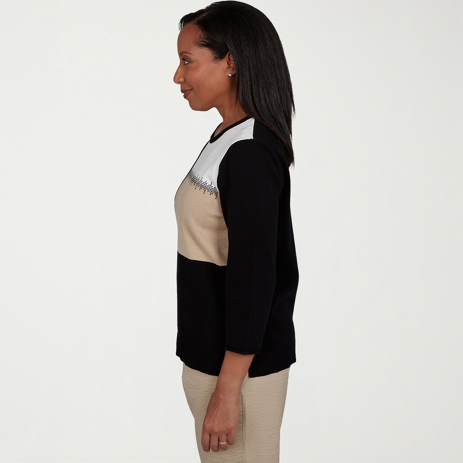 Alfred Dunner Travel Advisory Womens Crew Neck 3/4 Sleeve Pullover Sweater