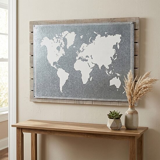 Wood Plank With Epoxy Printed Map Wall Art