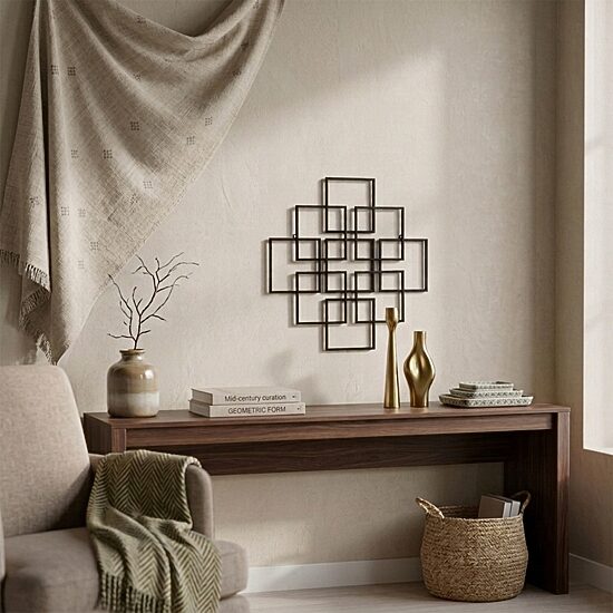 Cheungs Richese Black Repeating Square Metal Wall Sculpture