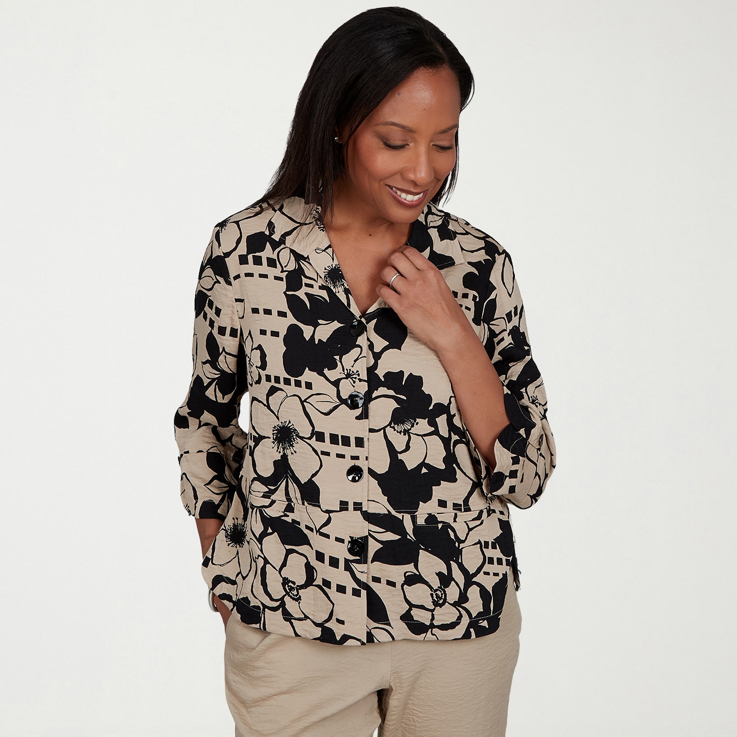 Alfred Dunner Womens 3/4 Sleeve Blouse