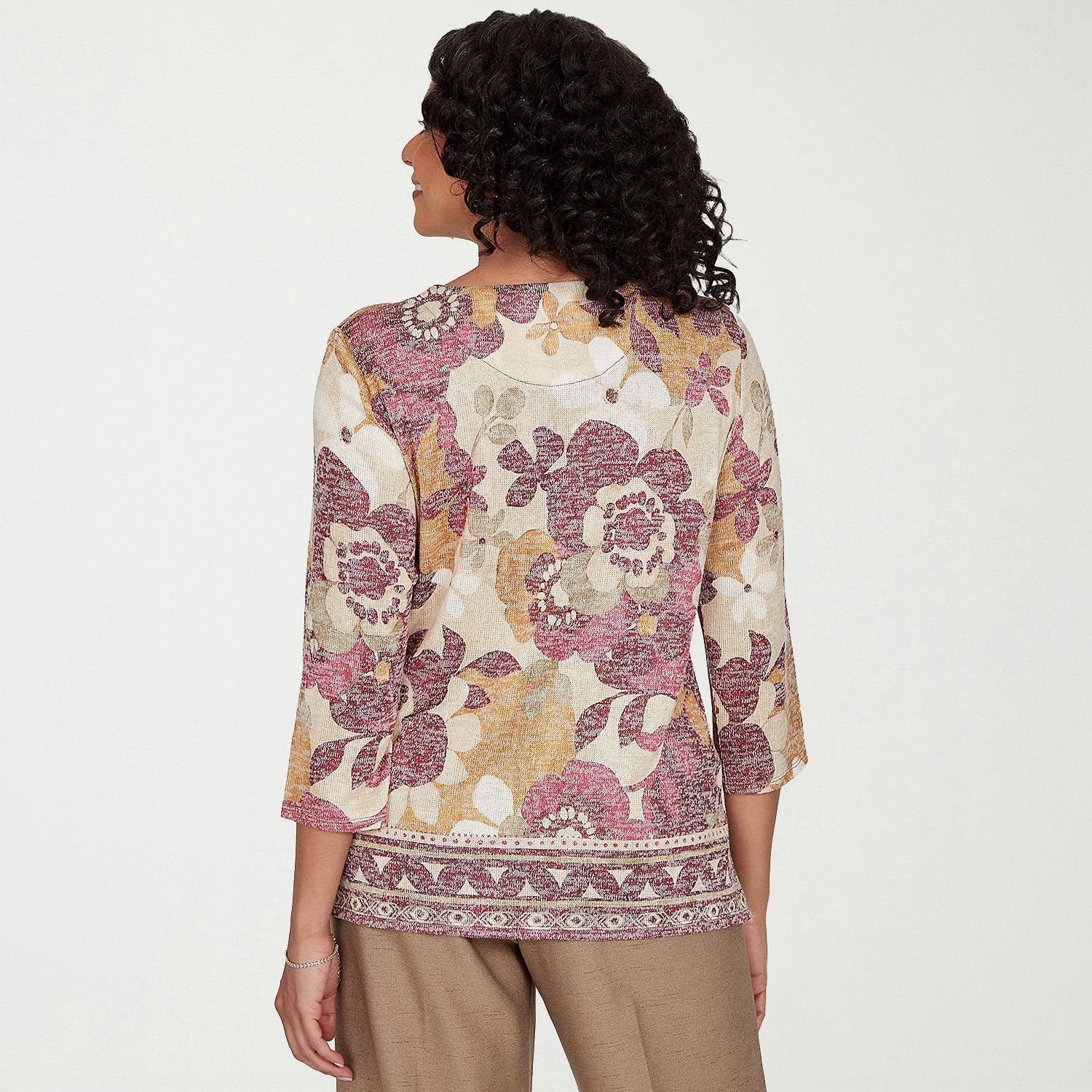 Alfred Dunner Union Square Womens Crew Neck 3/4 Sleeve T-Shirt