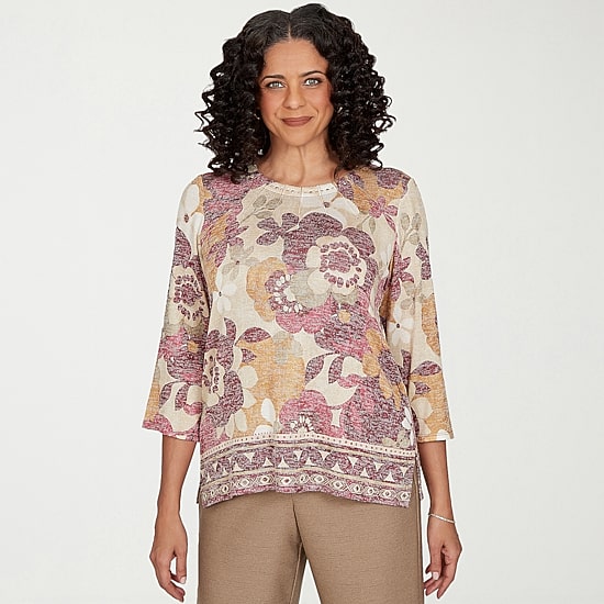 Alfred Dunner Union Square Womens Crew Neck 3/4 Sleeve T-Shirt