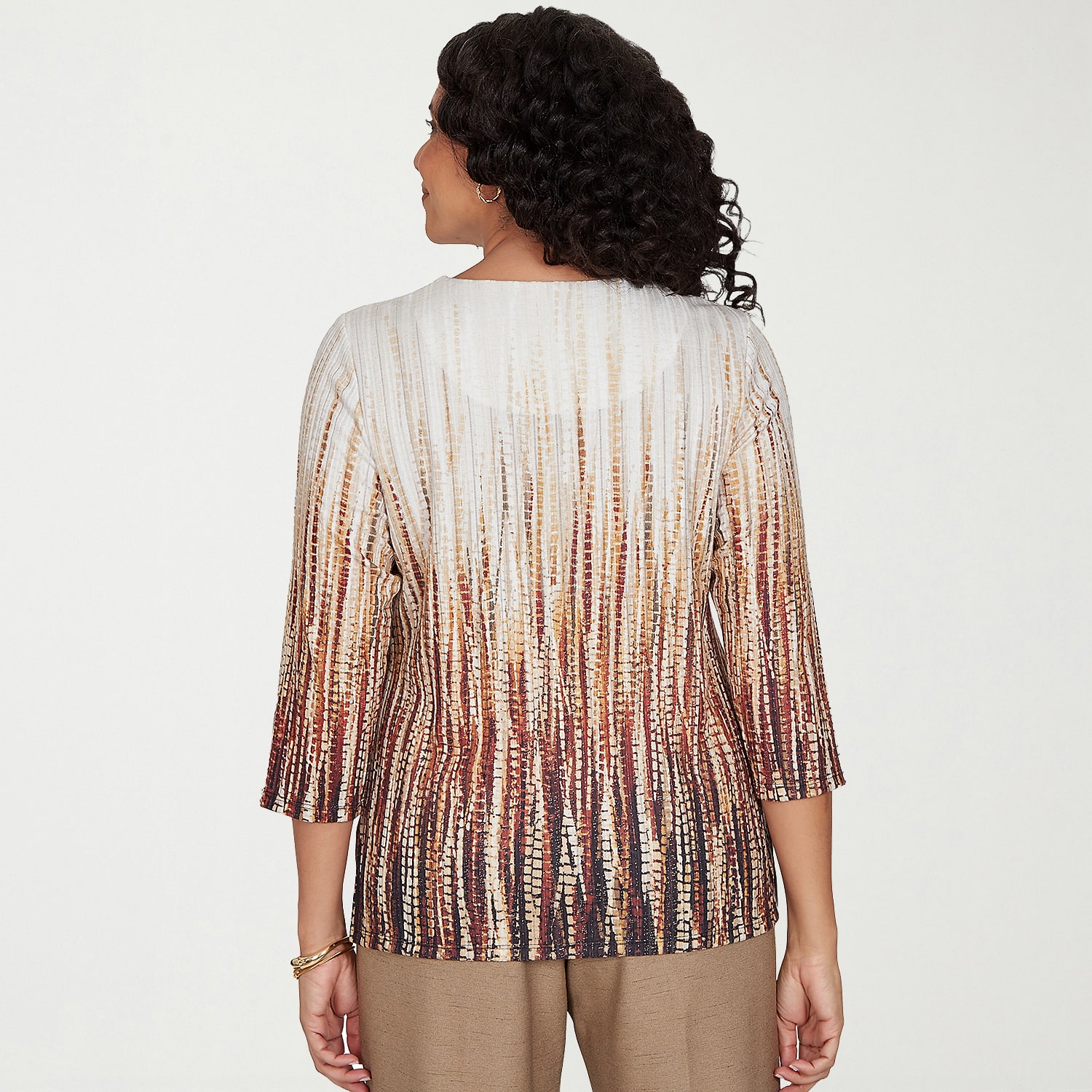 Alfred Dunner Union Square Womens Crew Neck 3/4 Sleeve T-Shirt