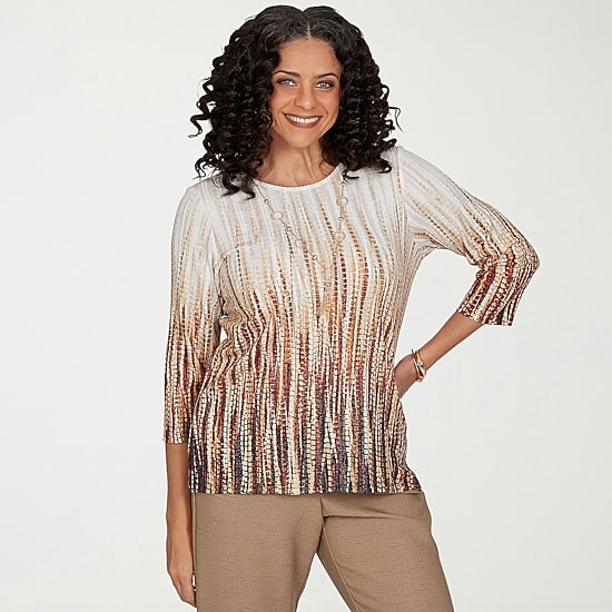 Alfred Dunner Union Square Womens Crew Neck 3/4 Sleeve T-Shirt