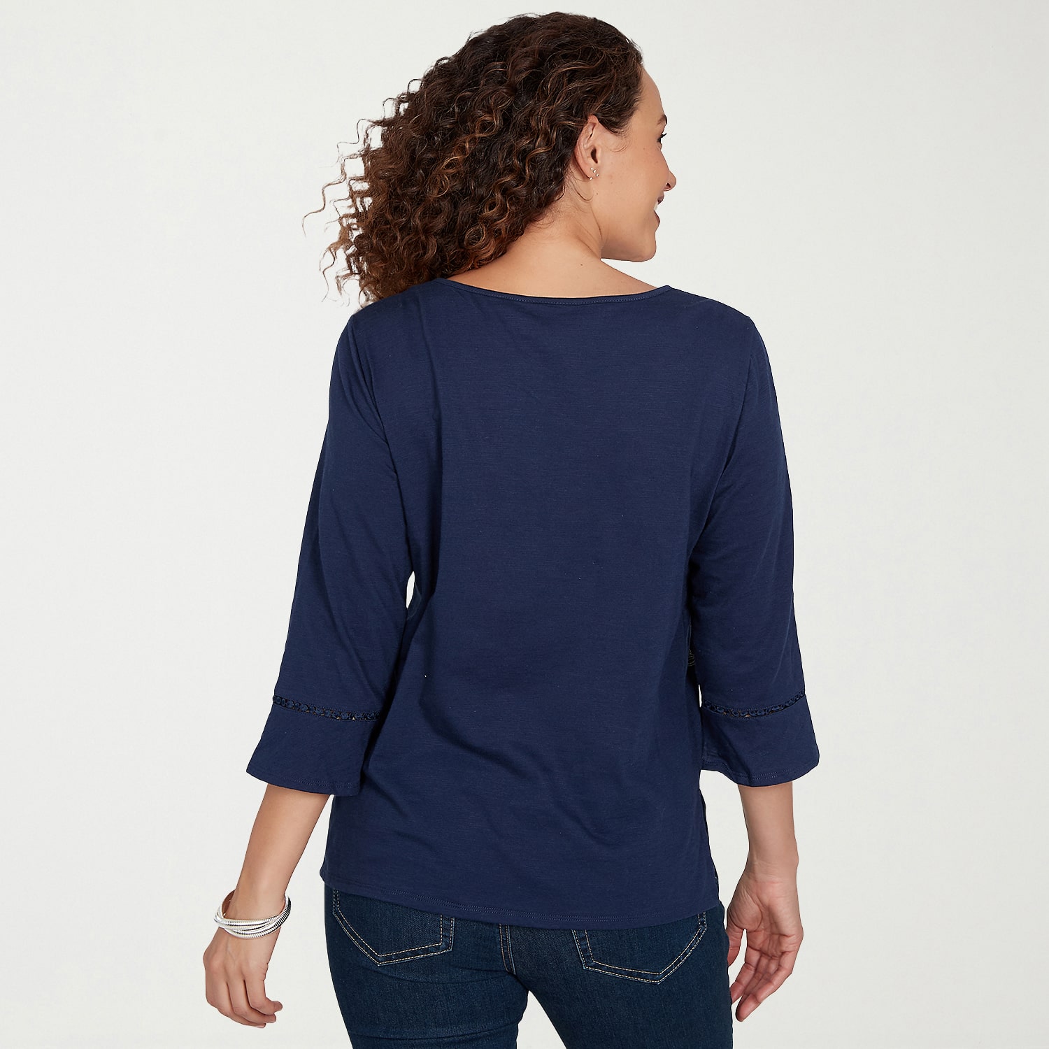 Alfred Dunner Indigo Girls Womens Crew Neck 3/4 Sleeve T-Shirt