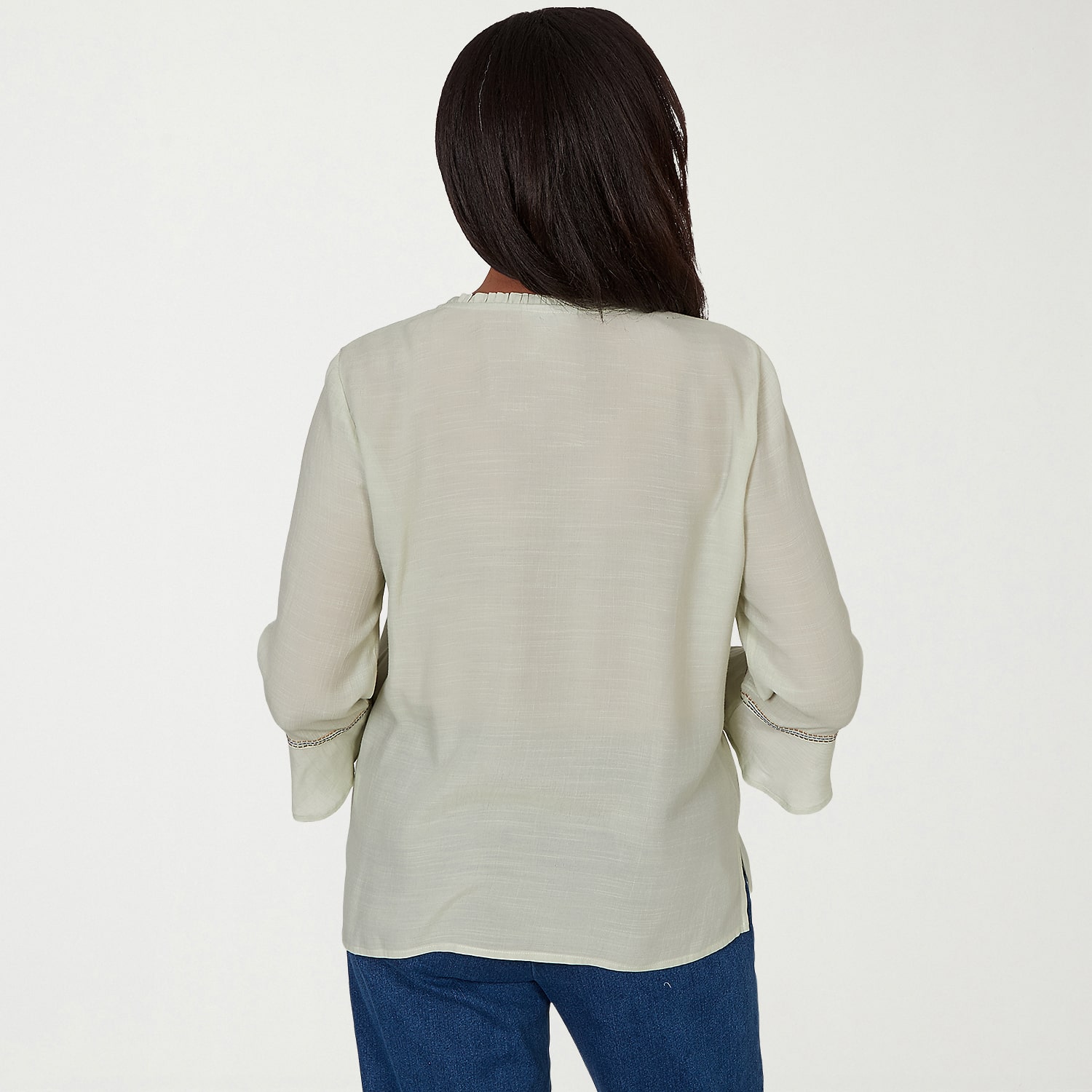 Alfred Dunner Indigo Girls Womens Split Crew Neck 3/4 Sleeve Blouse