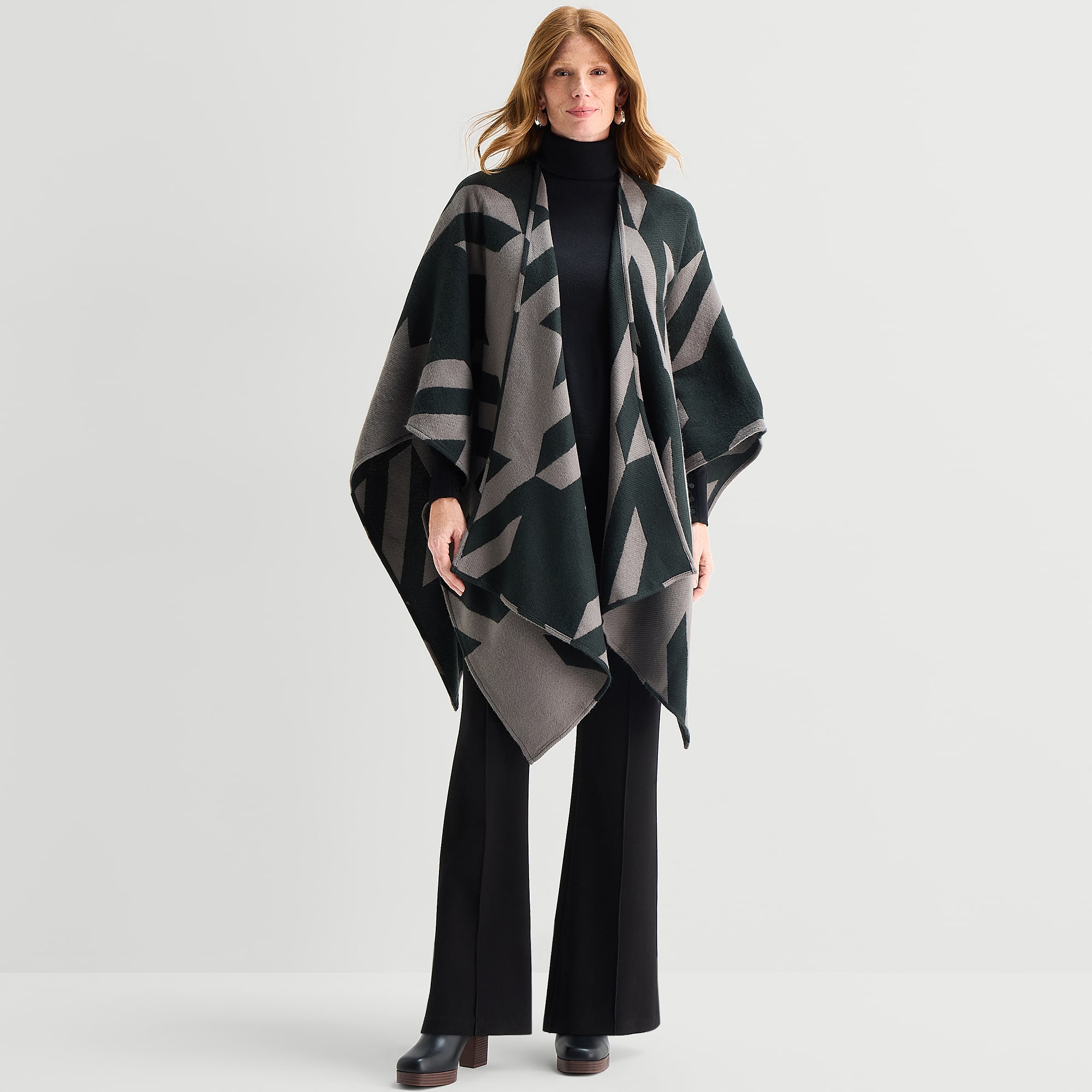 Liz Claiborne Reversible Plaid Houndstooth Wrap
