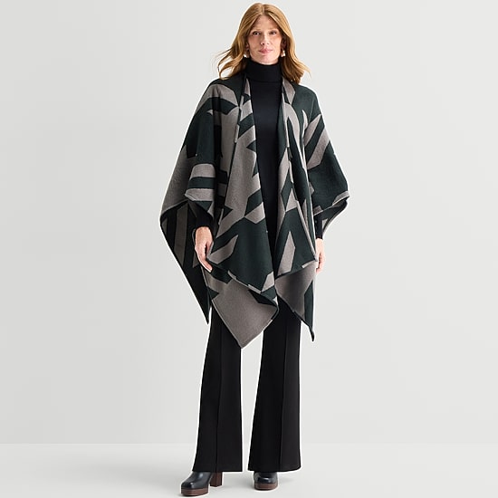 Liz Claiborne Reversible Plaid Houndstooth Wrap