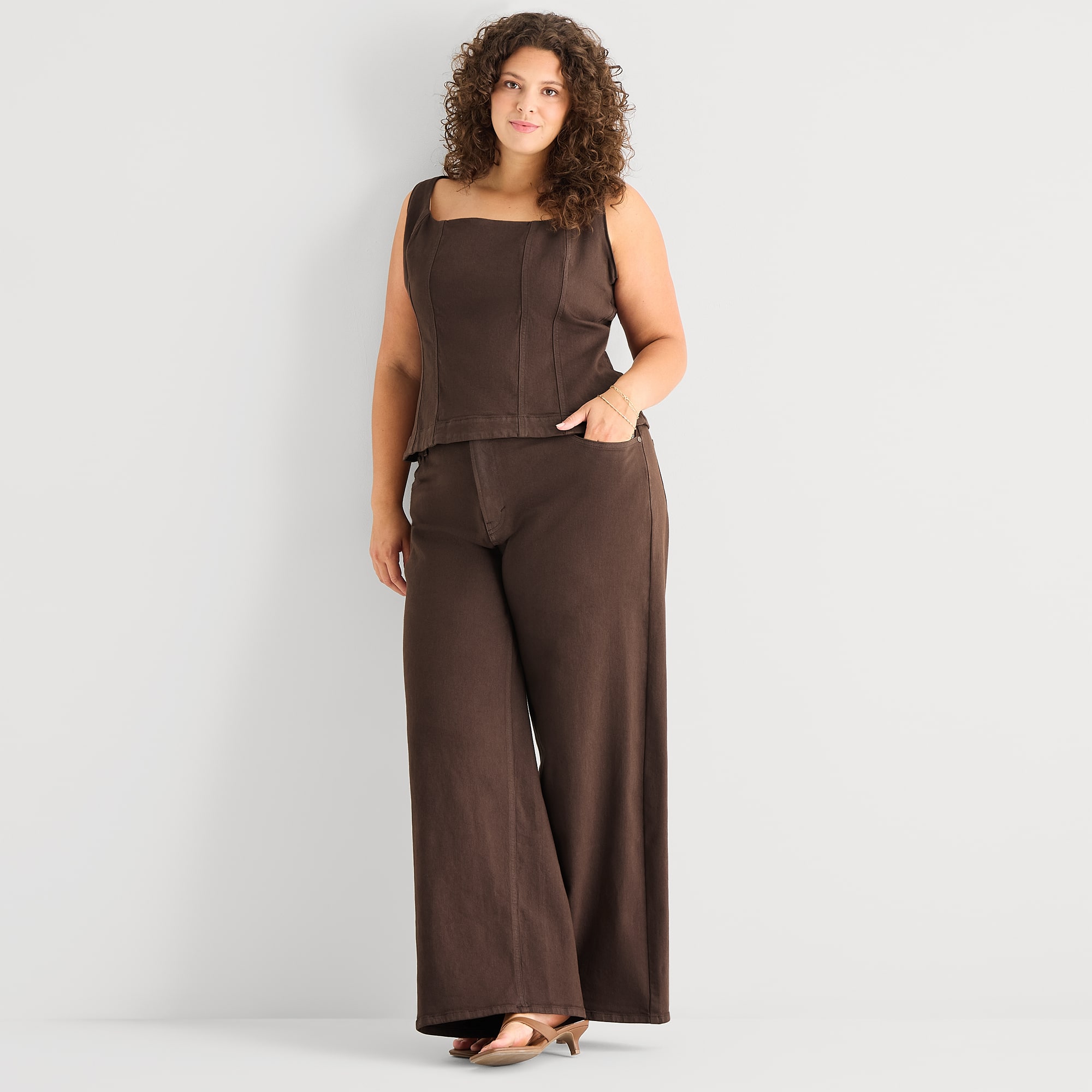 a.n.a Womens Plus Highest Rise Wide Leg Jean