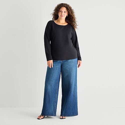 Ana Womens High Rise Wide Leg Jean In Blue