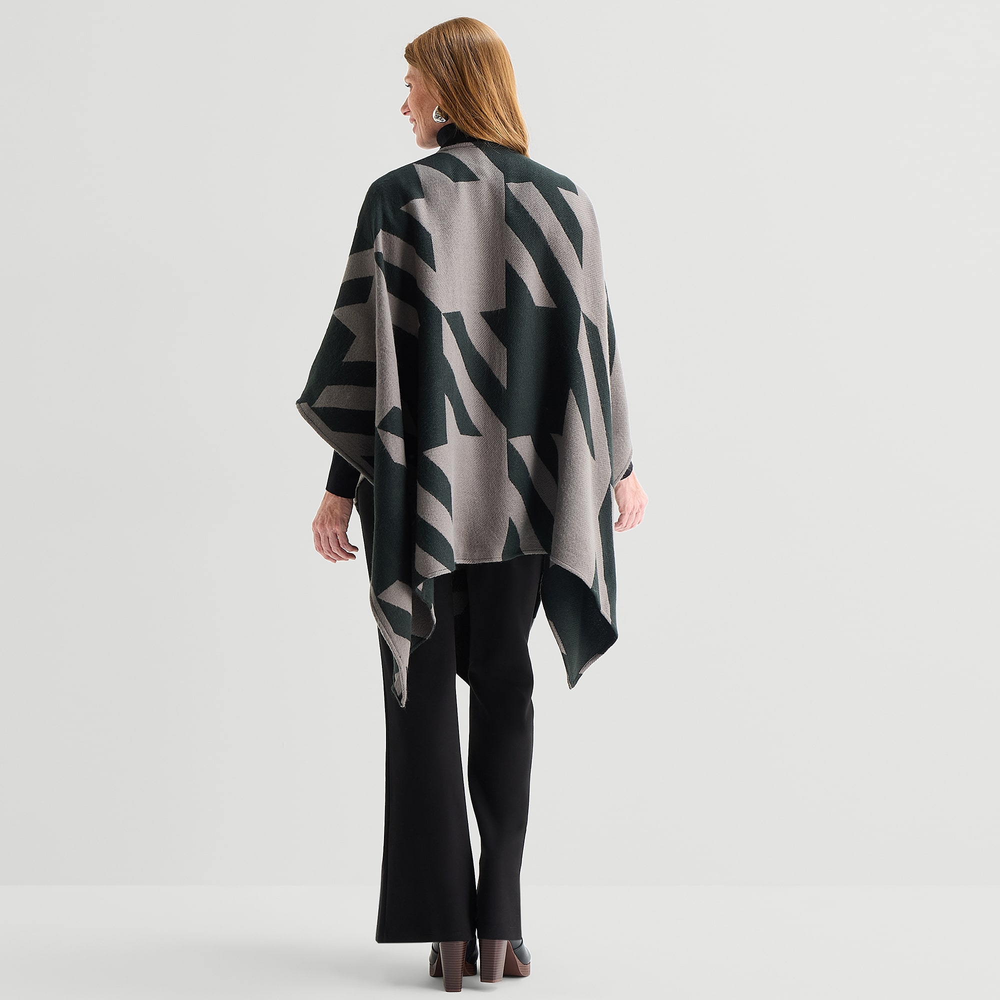 Liz Claiborne Reversible Plaid Houndstooth Wrap