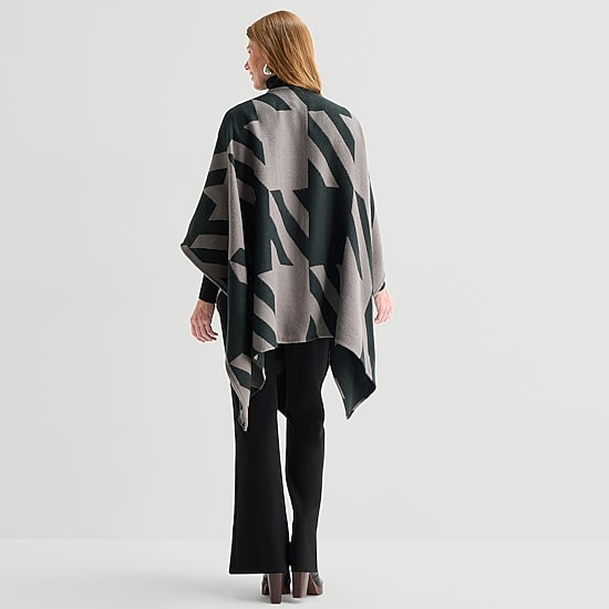 Liz Claiborne Reversible Plaid Houndstooth Wrap