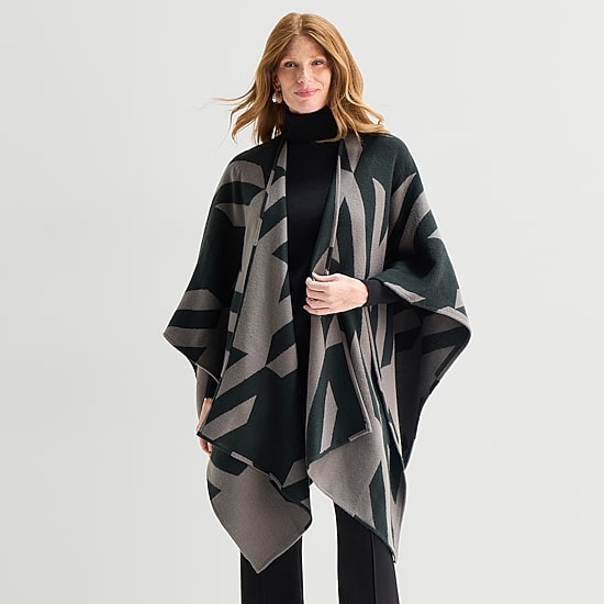 Liz Claiborne Reversible Plaid Houndstooth Wrap
