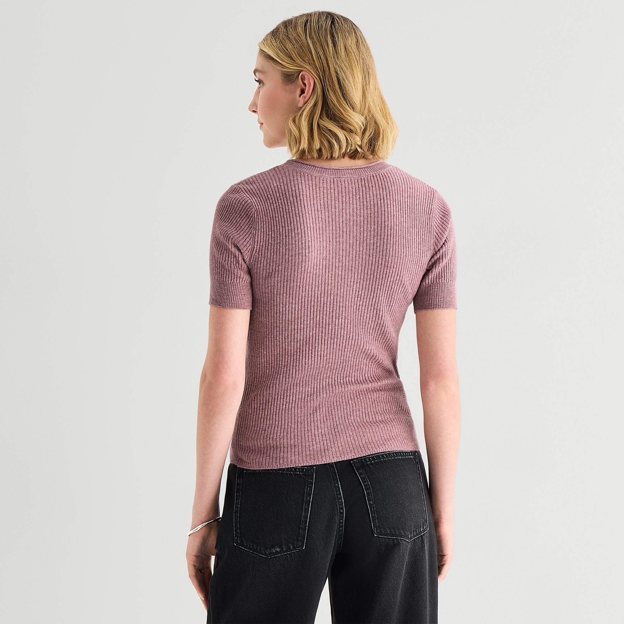 A.N.A Womens Henley Neck Short Sleeve Striped Pullover Sweater