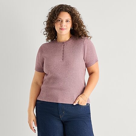 Threaded Pear Women's Amari Plus Size Stripe Waffle Knit Top
