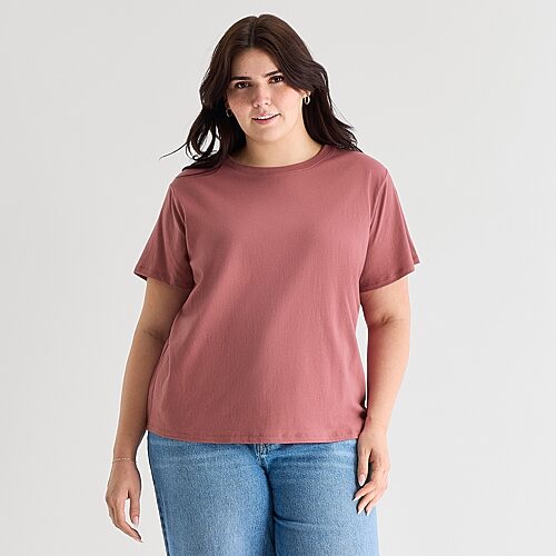Ana Womens Plus Crew Neck Short Sleeve T-shirt In Pink