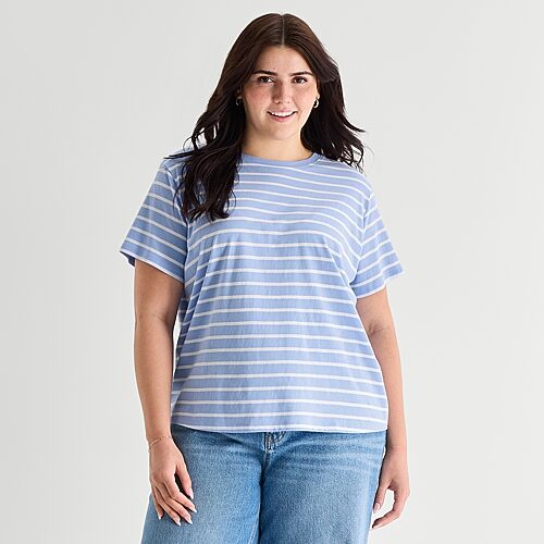 Ana Womens Plus Crew Neck Short Sleeve T-shirt In Blue