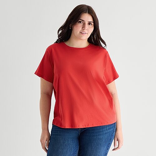 Ana Womens Plus Crew Neck Short Sleeve T-shirt In Red