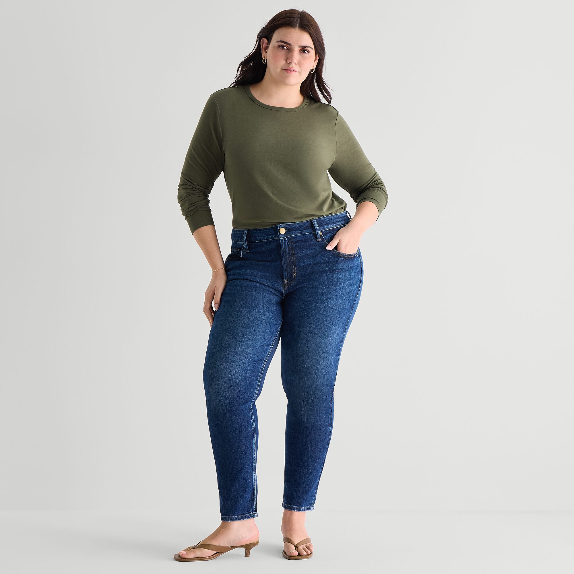 A.N.A Womens Plus Crew Neck Long Sleeve T-Shirt