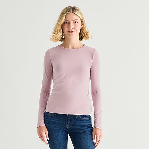 Ana Womens Tall Crew Neck Long Sleeve T-shirt In Pink
