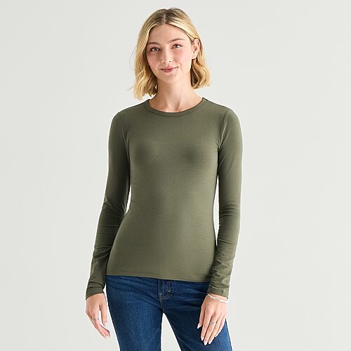 Ana Womens Crew Neck Long Sleeve T-shirt In Green