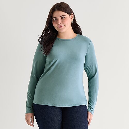 Ana Womens Plus Crew Neck Long Sleeve T-shirt In Blue