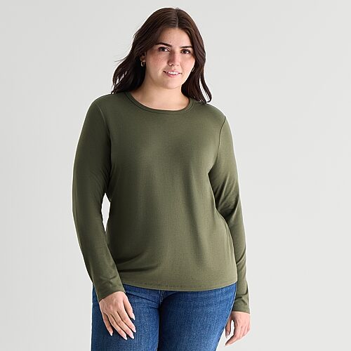 Ana Womens Plus Crew Neck Long Sleeve T-shirt In Green