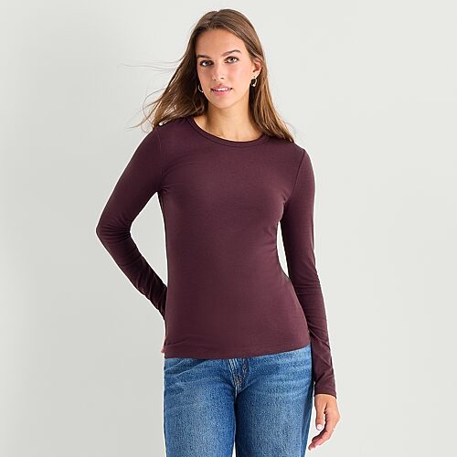 Ana Womens Tall Crew Neck Long Sleeve T-shirt In Red