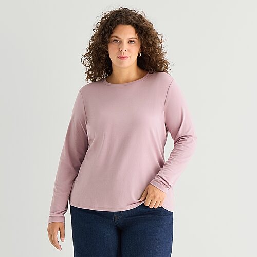 Ana Womens Plus Crew Neck Long Sleeve T-shirt In Pink