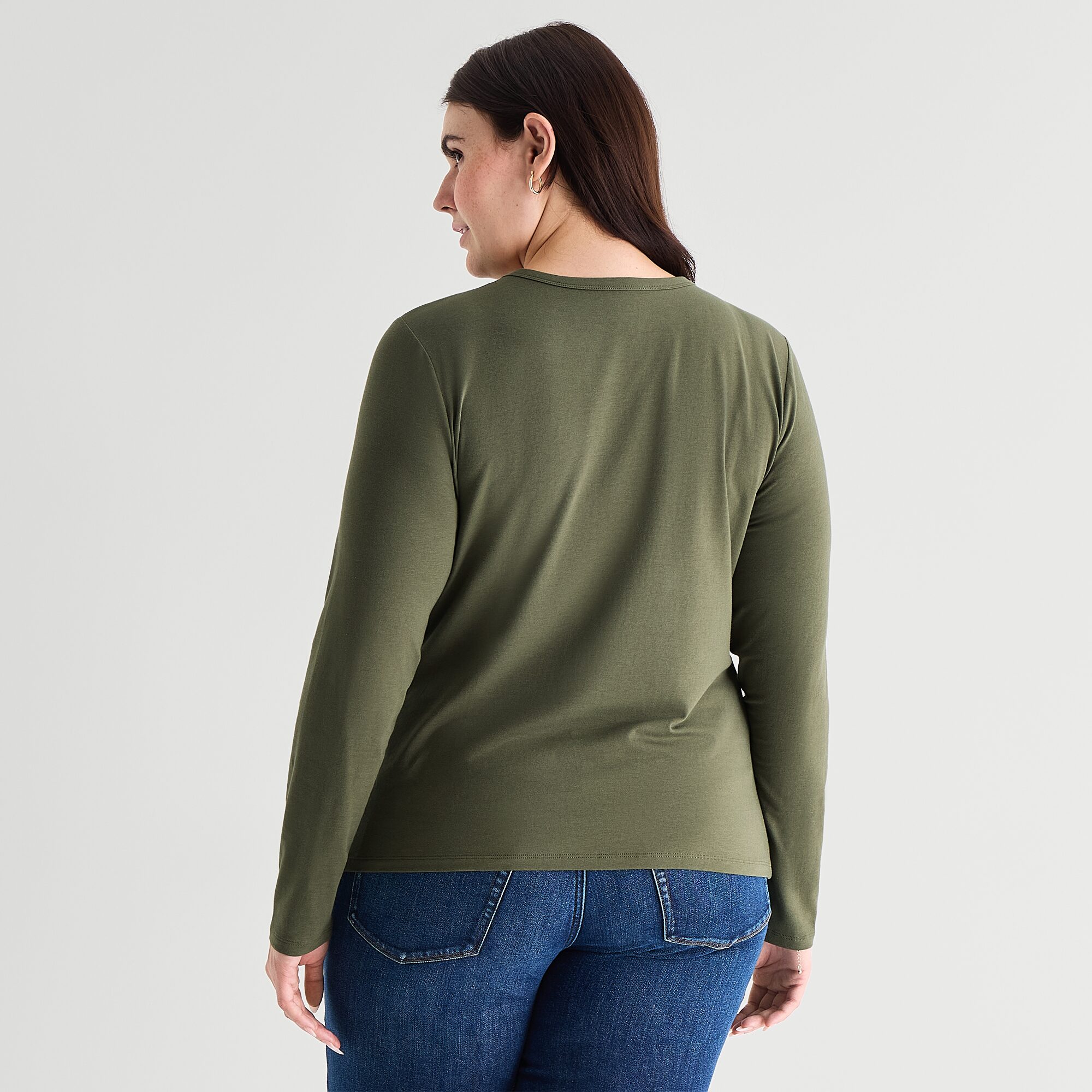 A.N.A Womens Plus Crew Neck Long Sleeve T-Shirt
