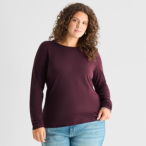 Ana Womens Plus Crew Neck Long Sleeve T-shirt In Red