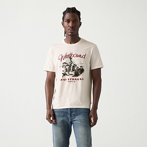 Levi's Mens Crew Neck Short Sleeve Regular Fit Graphic T-Shirt, Medium, White