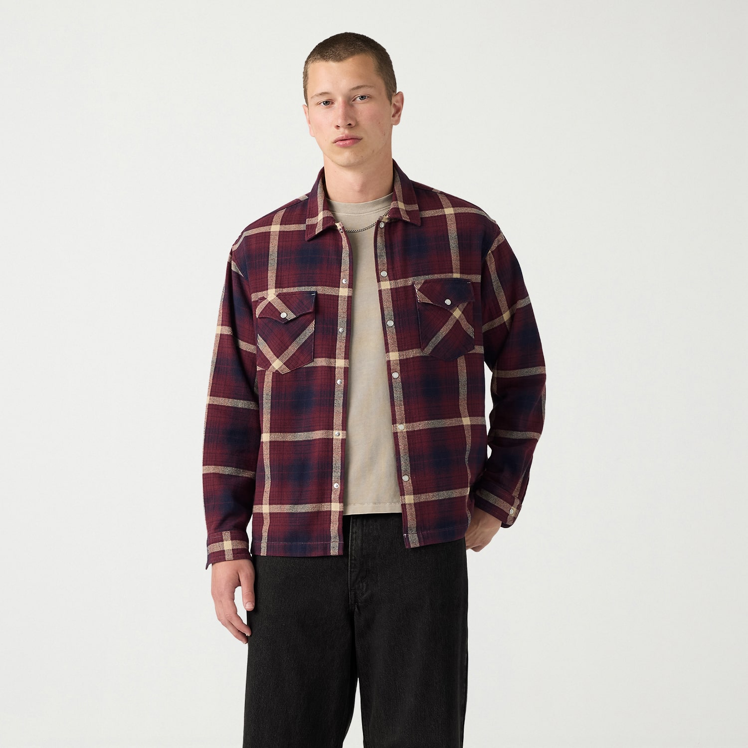 Levi's® Mens Round Neck Long Sleeve Regular Fit Button-Down Shirt