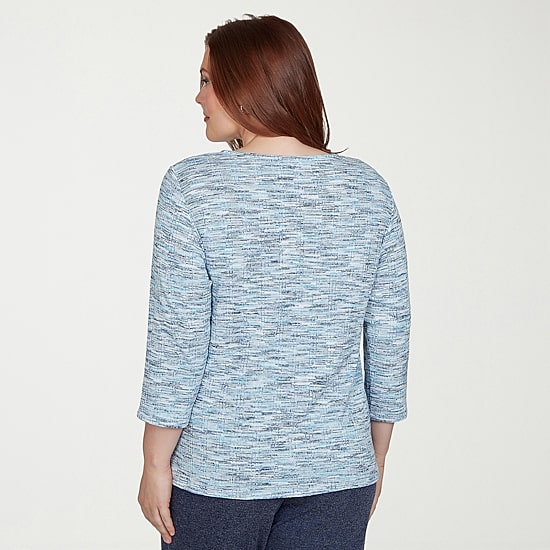 Alfred Dunner Classics Womens Crew Neck 3/4 Sleeve T-Shirt