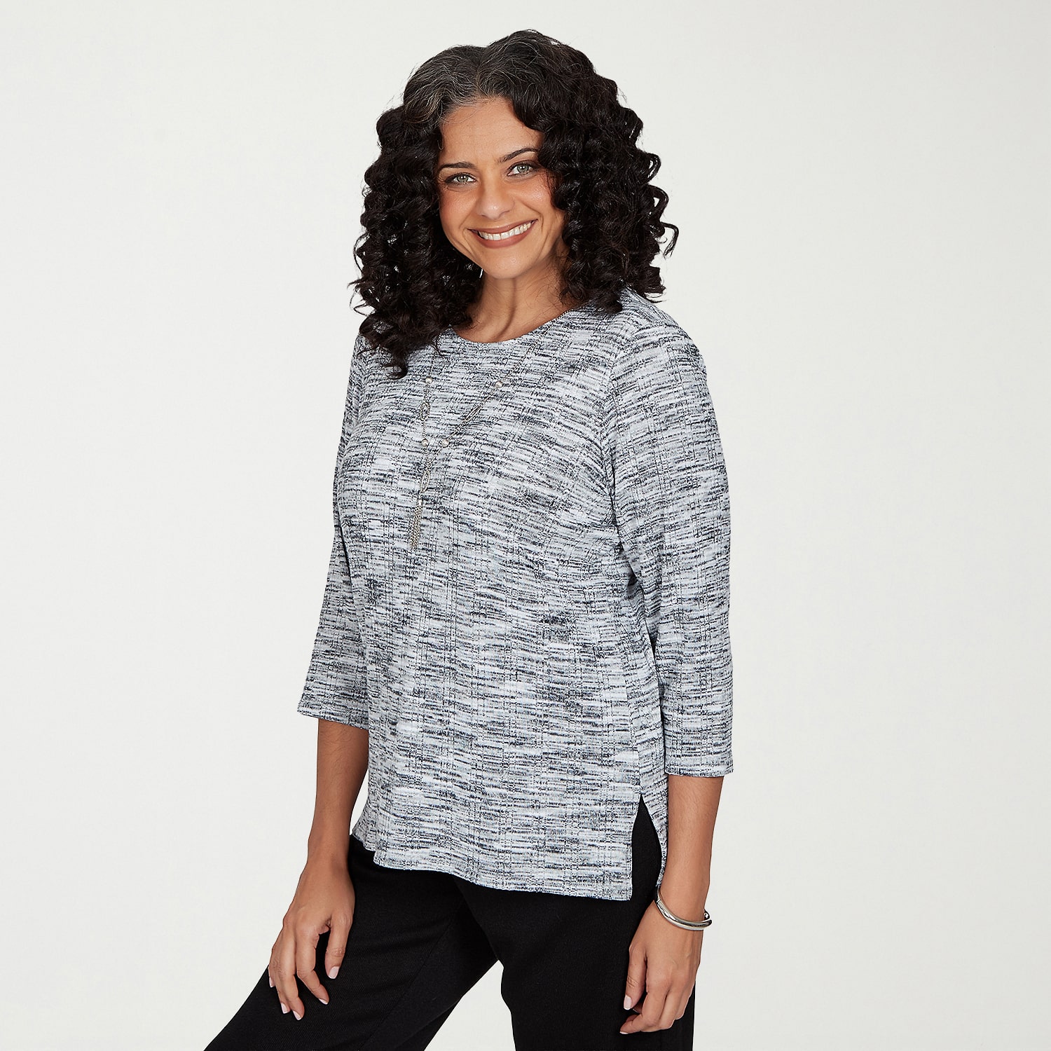 Alfred Dunner Womens Crew Neck 3/4 Sleeve T-Shirt