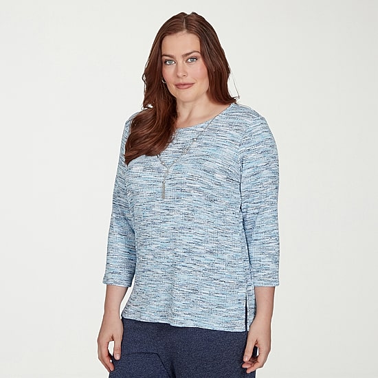 Alfred Dunner Classics Womens Crew Neck 3/4 Sleeve T-Shirt